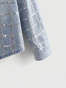 ROMWE Street Life Men's Rhinestone Decor Avant Long Sleeve Single-Breasted Denim Jacket - Blue - View 5