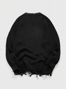 ROMWE MEN Goth Men's Distressed Apocalyptic Pattern Knit Sweater, Fall Winter - Black - View 2