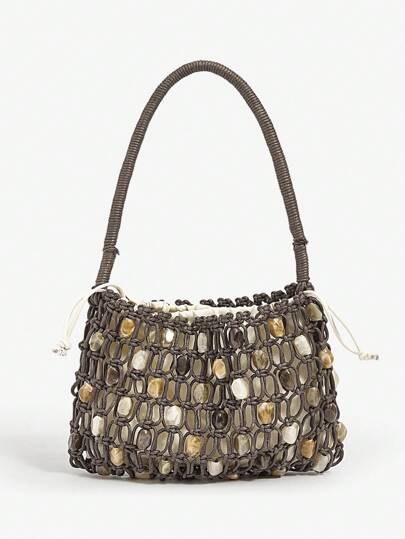 SHEIN SXY Ladies, Women Shoulder Bag, Hobo Bag, Crochet Bag, Acrylic Colored Stone Beadse, Fashionable, Elegant, Simple, Personalized, Versatile, For Beach, Vacation, Holiday, Summer, Seaside, Daily, Afternoon Tea, Beach Party