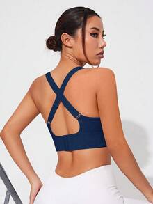 SHEIN Core Rhythm 女士无缝运动文胸，带可拆卸肩带 - 藏蓝色 - 查看 7