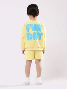 SUMWON Oversized Two Piece Fun Day Co-Ord Set Sweatshirt And Shorts With Bright Message Design Casual Kids Outfit Spring Summer Playdate Outfit Fall Winter Vacation - Yellow - View 1