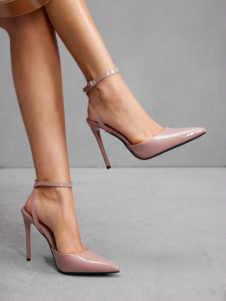 CUCCOO SZL Women's Pointed Toe Stiletto High Heel Sexy Party Pumps With Ankle Strap, Apricot Color For Christmas Spring Shoes