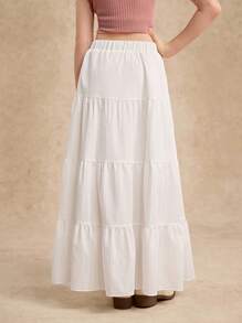 Elegant Choice For Girls: White Pleated Woven Skirt, Unique Texture, Delicate Details, Flowing Ruffles, Showcasing Sweet Elegant, Perfect For Outings Fall Winter - White - View 2