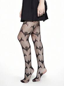 ROMWE Grunge Punk 1 Pair Dark Gothic Bat Print Fishnet Tights - Black - View 5