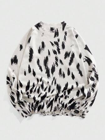 Street Life Herren Rundhals Strukturierter Vintage Pullover mit Rissen, Herbst Winter