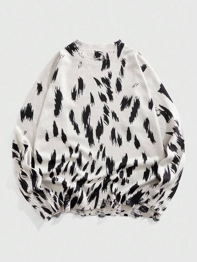 Street Life Men's Crew Neck Textured Ripped Vintage Sweater, Fall Winter