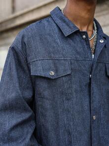 PAVTROS Manfinity Streetrush 男士休闲街头风格长袖衬衫和裤子套装男士海军蓝两件套，秋季服装 - 藏蓝色 - 查看 5