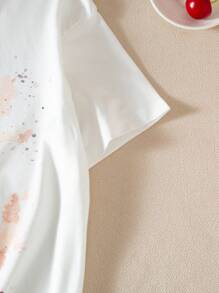 Tween Girl 3D Watercolor Horse Print Round Neck Short Sleeve White T-Shirt - White - View 4