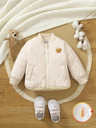 1 件男婴可爱南瓜贴花棉质拉链前长袖夹克，方便穿脱，适合秋冬季婴儿户外活动