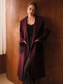 MOTF PREMIUM WOOL SHAWL COLLAR BELTED OVERCOAT - Burgundy - View 7