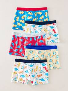 5pcs/Pack Boys' Toddler Dinosaur Series Elastic Waist Soft Comfortable Basic Breathable Boxer Briefs Boys Dinosaur Underwear Boys Underwear Fall Winter - Multicolor - View 3