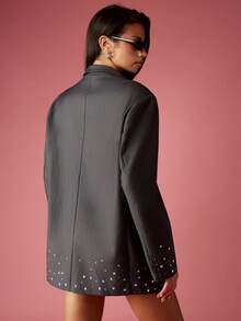 MISSGUIDED Boxy Fit Professional Women Blazer With Studded Hem Details Premium Tailored Jacket Formal Office Business Evening Party