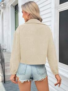 SHEIN LUNE Áo khoác ngắn cài nút thời trang thu đông cho nữ - Màu Khaki - Xem 2