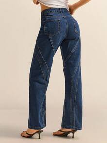 Daynim 女士休闲特色拼布牛仔裤 - 中等水洗藍 - 查看 2