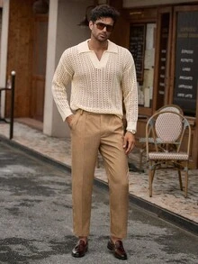 Manfinity VCAY Men's Casual Textured Hollow-Out Knit Sweater, Fall Winter - White - View 6