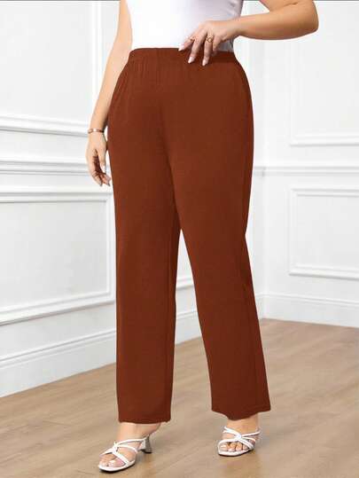 EMERY ROSE Plus Size Women's Casual Daily Black Long Pants With Pockets