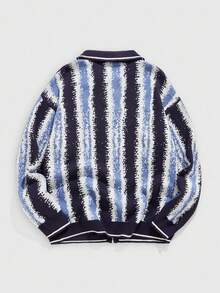 ROMWE MEN Prep Men's Casual Colorblock Striped Cardigan, Autumn/Winter - Black - View 2