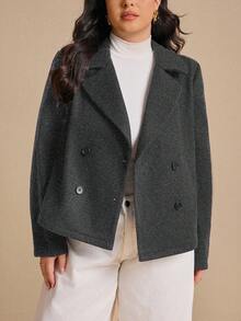 Elaquor Áo khoác blazer ngắn màu xanh navy rộng rãi cỡ lớn dành cho nữ, mùa đông - Màu xám đen - Xem 6