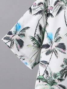 SHEIN 2 件青少年男孩休闲学院风花卉印花衬衫和短裤套装，适合通勤、上学、日常休闲装、运动、春夏季 - 彩色 - 查看 4