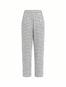 Ellevyn 女士优雅格子翻领长袖收腰夹克和裤子套装，秋季 - 黑與白 - 查看 7