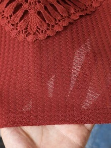 Sparklyn Girls' Vacation Beach Countryside Summer Crochet Lace Trim Fitted Cropped Camisole - Burgundy - View 5