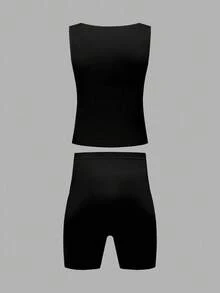 SHEIN 大码男士纯色简约塑身背心和短裤套装