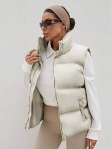 EURMUSE Chaleco con capucha sin mangas para mujer con relleno cálido - Beis - Ver 5