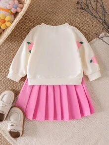 Conjunto informal y lindo de sudadera para niñas bebé, con parte superior de estampado floral de ganchillo 3D y falda plisada, conjunto de otoño para niñas pequeñas