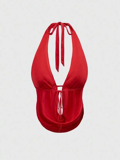 ملابس علوية سيدات مثير بتطريز مخرز وظهر مكشوف وياقة متدلية مناسب للعطلات