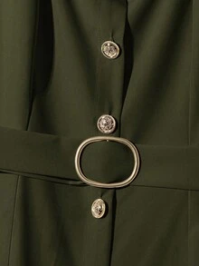 Franclia Abito elegante da donna con scollo a cuore, maniche corte a palloncino e design con bottoni - Verde militare - Visualizzare 4