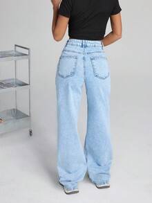 EURMUSE HIGH WAIST Straight Leg Jeans Snow Wash Women S Clothes Woman S Summer Clothes Women S Bottoms Wide Leg Jeans - Medium Wash - View 2