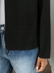 SHEIN LUNE 女式休闲工作夹克，前开襟，小立领和口袋，秋季无领西装外套短款西装外套黑色西装外套女式前开襟西装外套女式西装外套 - 黑色 - 查看 7