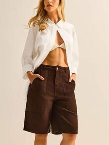 Daynim Slant Pocket Bermuda Denim Shorts - Brown - View 1