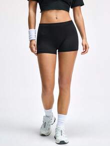 LOUNGEISTA Women's Shorts Mid Waist Elastic Boxer Shorts Seamless Panties Solid Boxer Briefs Under The Skirt Panties Comfy Female Underwear Lingeries Breathable Soft Skin-Friendly Traceless Underpants Flat Corner Pants - Black - View 3