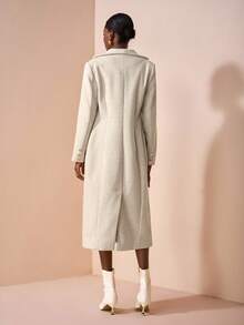 Zivah 2025秋冬新品，音乐节，毕业季，学院风，学生装，日常休闲，度假，海滩，街头风，通勤优雅，翻领长袖金属纽扣长外套，浅灰色大口袋大衣 - 淺灰色 - 查看 5