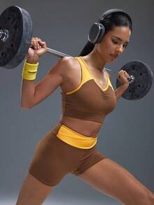 Powerista Women's Brown Workout Set, Brown Sports Bra & Short For Running & HIIT - Brown - View 7