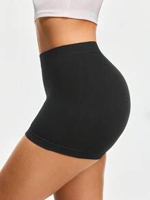 SHAPORA Women Black Knitted Fabric Boyshorts Casual Plain Slight Stretch - Black - View 4