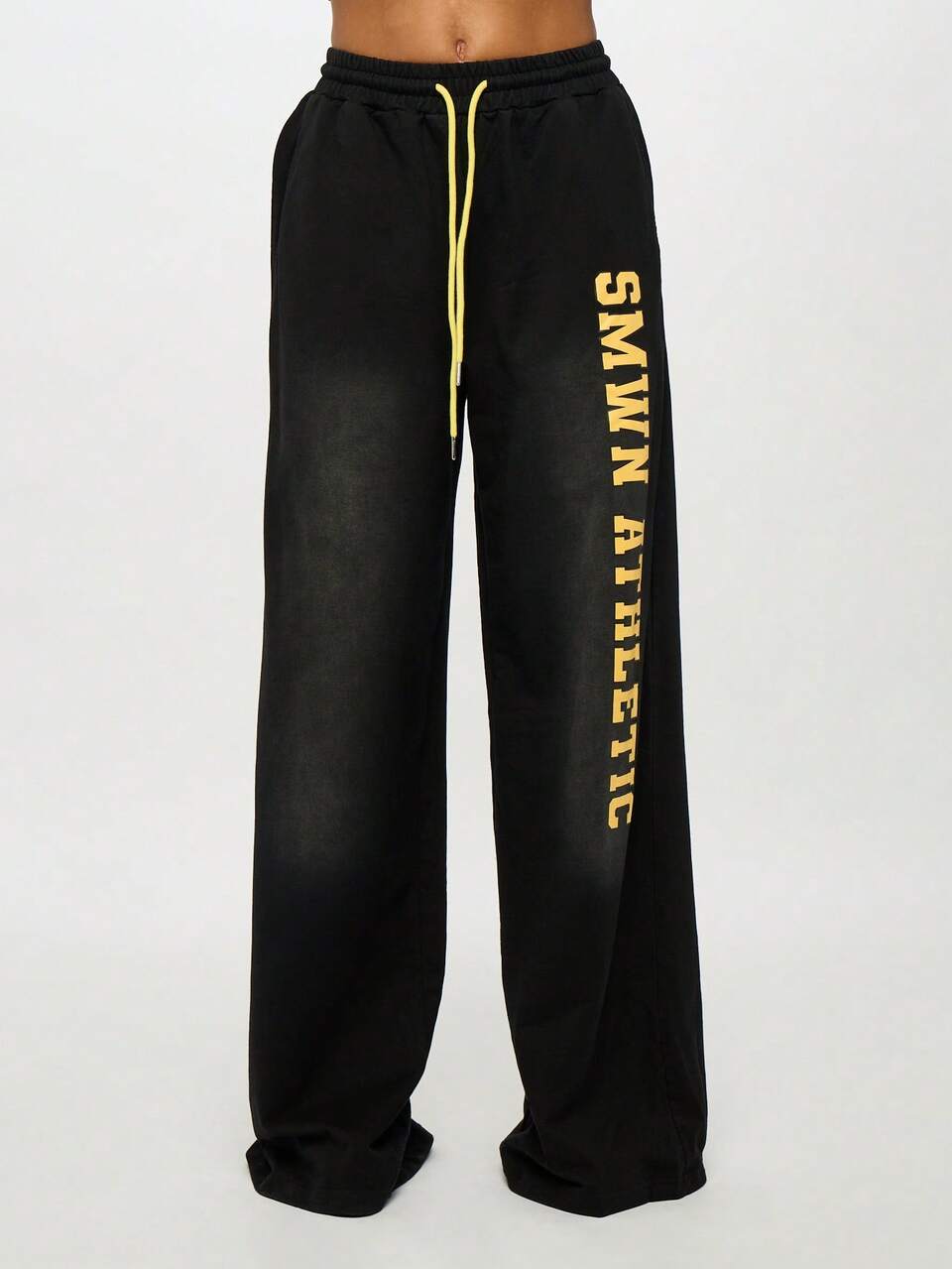 SUMWON WOMEN Wide Leg Jogger Pants With Drawstring And Side Text