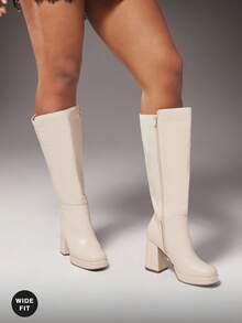 SHUZIA 女士时尚舒适宽筒粗跟及膝靴 - 白色 - 查看 3