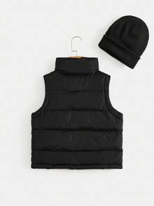 Boys' Casual Vest With Knitted Hood, Padded Coat Fall Winter - Black - View 2