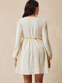 Boho Mama Abito casual da maternità per vacanze, con ricamo floreale e maniche a lanterna, autunnale - Albicocca - Visualizzare 2