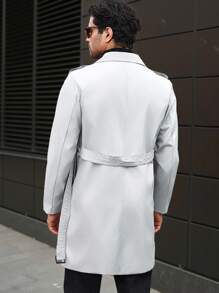 Manfinity Homme 男士纯色翻领双排扣长袖休闲风衣 - 淺灰色 - 查看 2