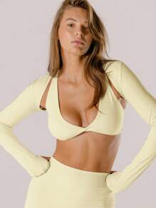 Aralina 女士休闲装 奶油黄色紧身运动短款披肩 - 黃色 - 查看 1