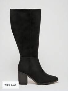 SHUZIA 女士 3 英寸粗跟黑色绒面过膝靴——时尚舒适，适合小腿较粗的女性，是圣诞节和情人节打造自信优雅造型的必备奢华单品。 - 黑色 - 查看 4