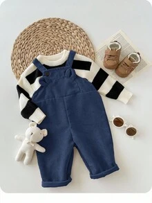 Newborn Baby Boy/Girl Casual Corduroy Ribbed Jumpsuit With Cute Animal Ear Design, Versatile All-Match Style Fall Winter