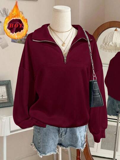 Lalippa Sweatshirt Wanita Longgar dengan Resleting Seperempat, Edisi Natal