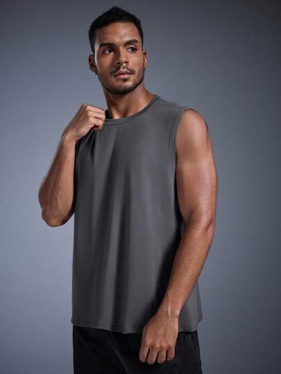  DRIFTMERE 2025 新款男士圆领无袖休闲嘻哈宽肩带背心，春夏款，无缝舒适，适合健身房锻炼，休闲运动风，时尚运动装，适合春夏穿着。