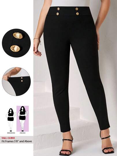 SHEIN Tall CURVE Pantalones de vestir clásicos y versátiles de uso diario para mujeres altas de talla grande. Pantalones de vestir de talle alto para mujeres de talla grande y curvas. Pantalones de vestir negros para mujeres.