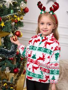 SHEIN Young Girls Christmas Print Pullover Girls Christmas Clothing Kids Christmas Sweater Kids Christmas Pajamas, Christmas Sweatshirt, Autumn/Winter, Christmas Tree, Santa Claus, Reindeer, Snowflake Fleece Long Sleeve Jacket Kids Christmas Sweater Kids Christmas Pajamas Girls Christmas Sweater Kids Winter Sweater Christmas Fleece Pullover Holiday Sweater Kids Christmas Pullover Christmas Sweater For Kids Christmas Fleece Top Christmas Reindeer Sweater Girls Christmas Pullover Little Girls Sweater - Red and White - View 2