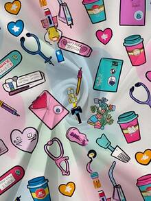PopScrub Plus Size Women V-Neck Short Sleeve Double Pocket Cartoon Equipment Printed Nurse/Doctor Work Uniform Top, Plus Size Women Solid Color Pet Grooming Work Uniform Top, Plus Size Nutritionist Work Uniform Short Sleeve, Plus Size Functional Multi-Pocket Lab Work Uniform, Plus Size Functional Women's Holiday Wear, Summer - Multicolor - View 7